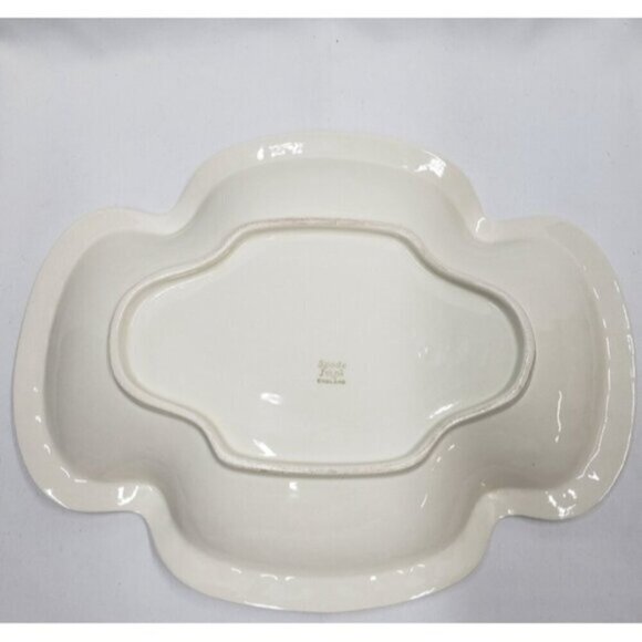 Vintage Spode Imperial Serving Platter Basket Weave Quatrefoil Ivory - Picture 8 of 16